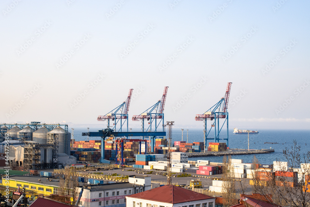 Port working crane bridge. Logistics and transportation. ODESSA, UKRAINE, 28 MARCH.