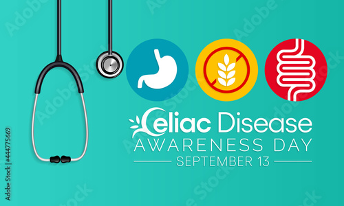 National Celiac Disease awareness day is observed every year on September 13, it is an immune reaction to eating gluten, a protein found in wheat, barley and rye. Vector illustration