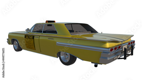 Vintage Taxi 1- Perspective B white background 3D Rendering Ilustracion 3D