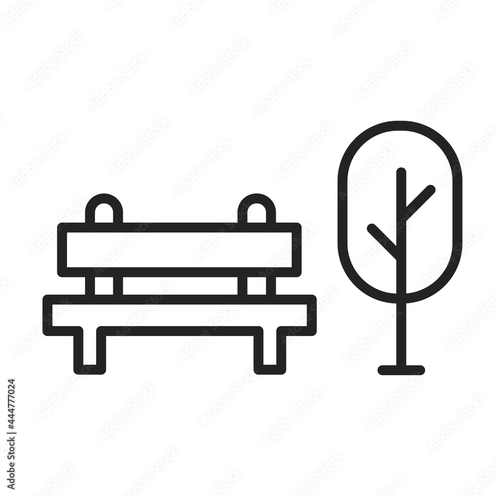 Monochrome simple city park area icon vector illustration urban forestpark zone with bench and tree Monochrome simple city park area icon vector illustration urban forestpark zone with bench and tree
