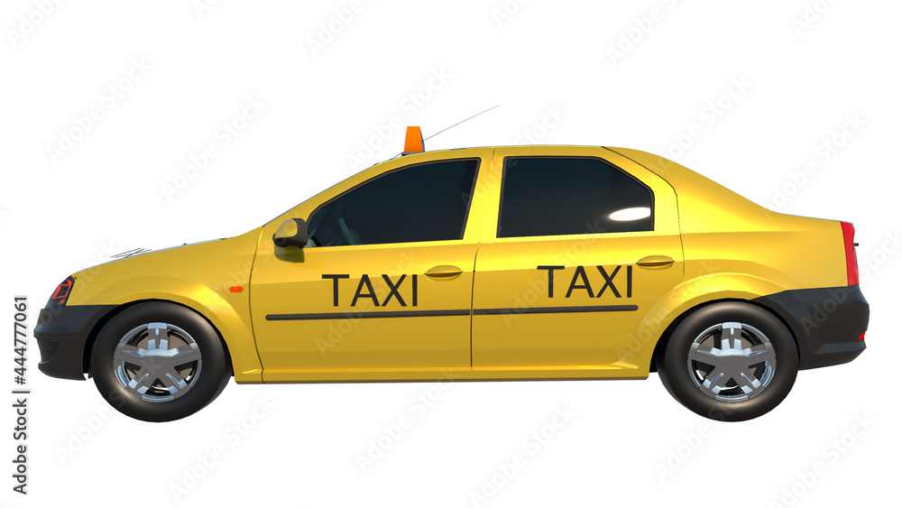 Taxi 2- Lateral view  white background 3D Rendering Ilustracion 3D