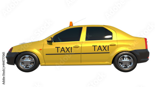 Taxi 2- Lateral view white background 3D Rendering Ilustracion 3D