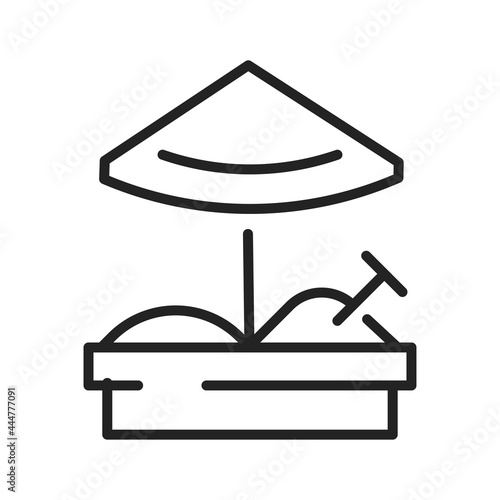 Monochrome linear childish sandbox icon vector illustration equipment with sand for playing