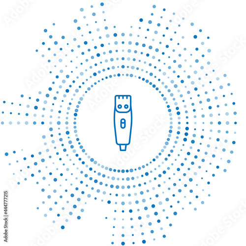 Blue line Electrical hair clipper or shaver icon isolated on white background. Barbershop symbol. Abstract circle random dots. Vector
