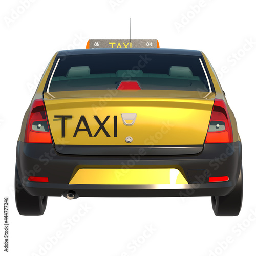 Taxi 2- Back view white background 3D Rendering Ilustracion 3D