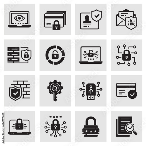 Cyber security icons, such as access control, antivirus, password and more. Vector illustration.
