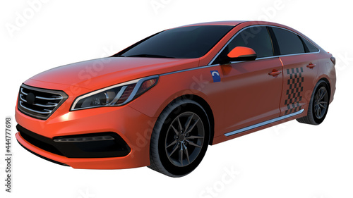 Orange car taxi 1- Perspective F view white background 3D Rendering Ilustracion 3D
