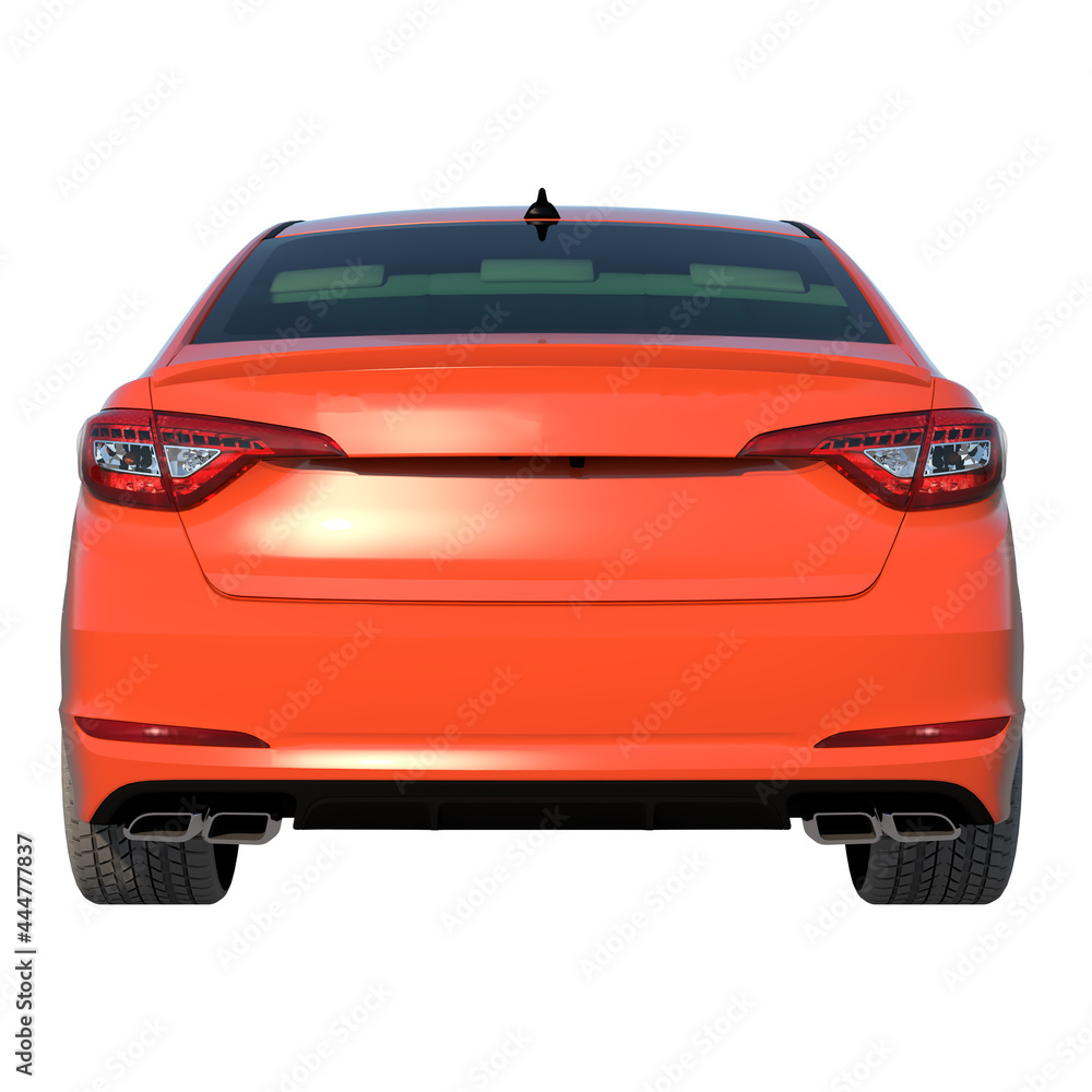 Orange car taxi 1- Back view white background 3D Rendering Ilustracion 3D