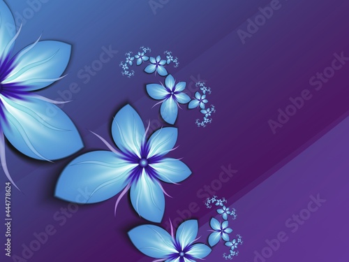 Blue fractal illustration background with flower. Creative element for design.Original digital artwork with place for text...Creative work.