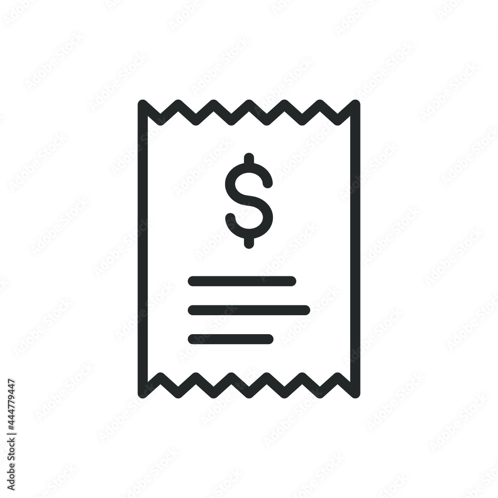 Dollar checkout receipt icon line style. Bill, payment, invoice symbol concept isolated on white background. Vector illustration Dollar checkout receipt icon line style. Bill, payment, invoice symbol concept isolated on white background. Vector illustration