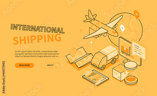 International shipping - line design style isometric banner