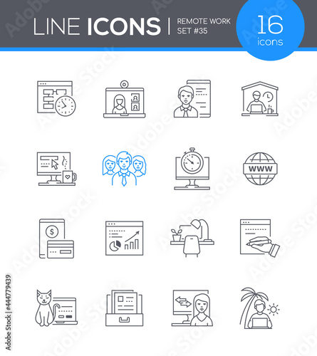 Remote work - line design style icons set
