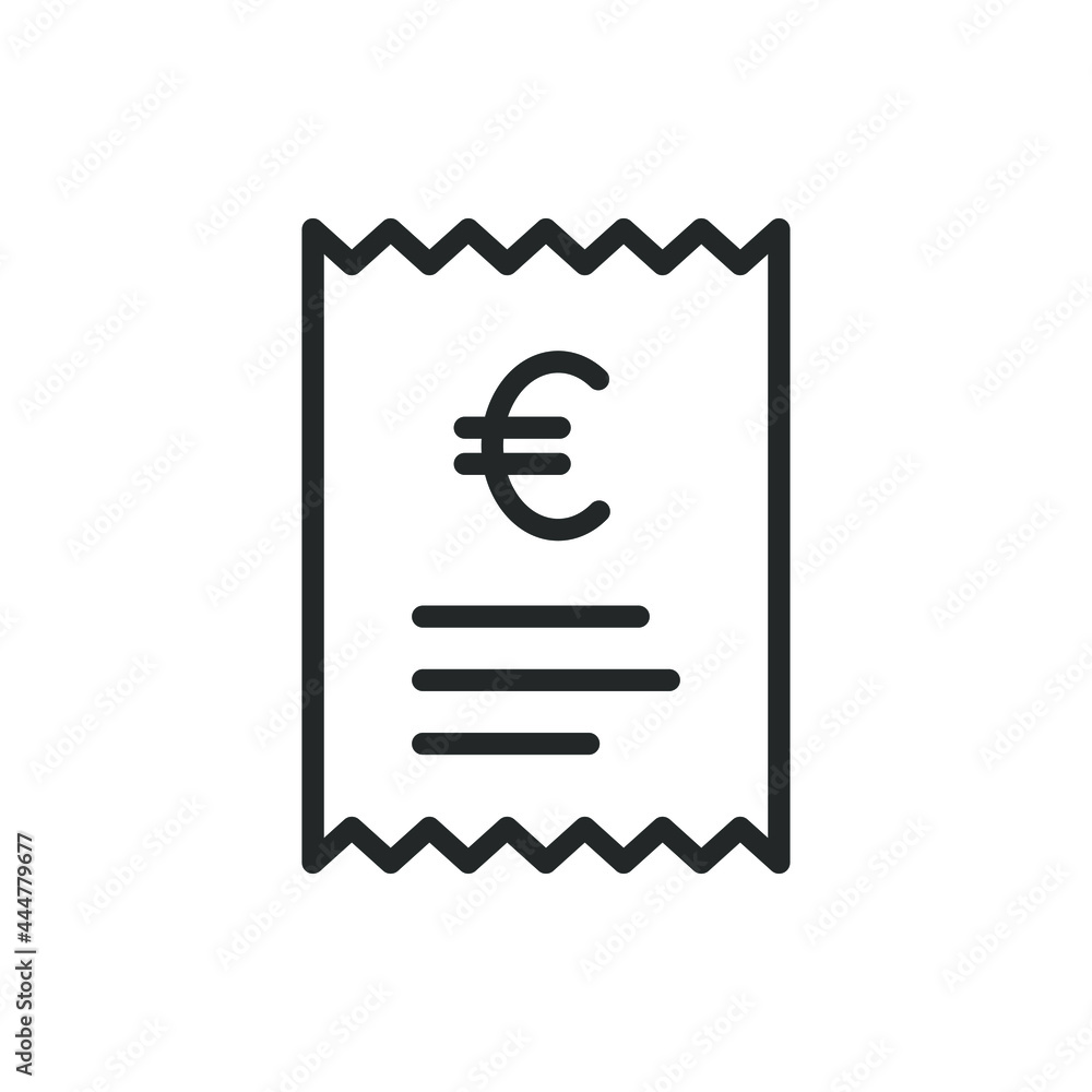 Euro checkout receipt icon line style. Bill, payment, invoice symbol concept isolated on white background. Vector illustration