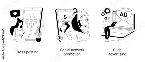 Media promotion abstract concept vector illustrations.