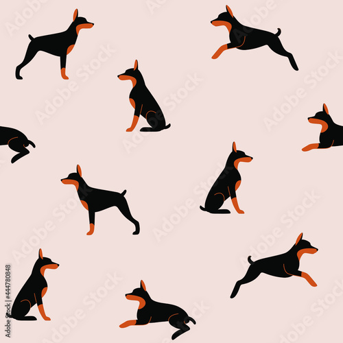 Cartoon happy doberman - simple trendy pattern with dogs. Flat vector illustration for prints, clothing, packaging and postcards. 