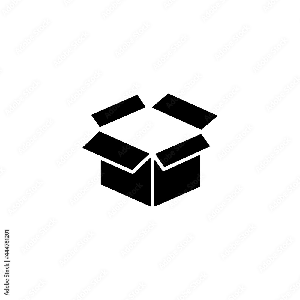 Open box outline. Box black shape icon. Vector illustration isolated on white. Open box outline. Box black shape icon. Vector illustration isolated on white.