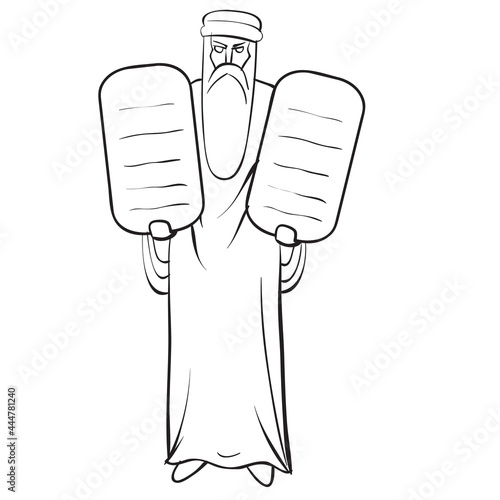 sketch, moses holds two tablets in his hands, coloring book, isolated object on a white background, vector illustration,