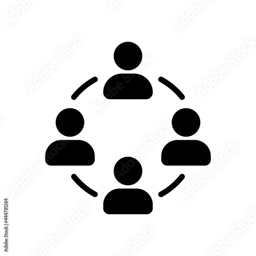 Business corporate team meeting pictogram. Organised group. People staff black symbol. Human resources. Teamwork and leadership concept silhouette. Vector isolated on white.
