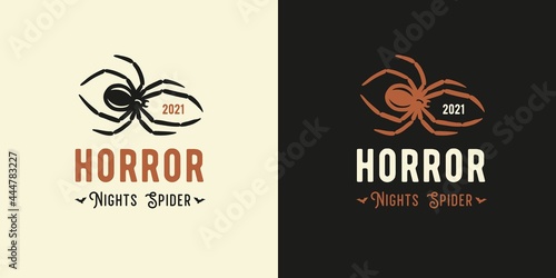Horror spider for spiderweb design. Halloween insect for t-shirt halloween print. Spooky poisonous web tarantula for dark halloween party