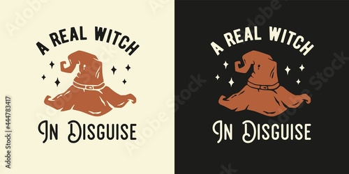 Halloween witchcraft witch hat for t-shirt halloween print. Magic spooky cap for happy halloween. Lid for design dark halloween party or sabbat