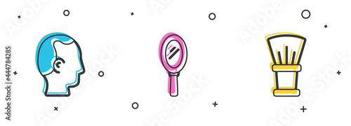 Set Baldness, Hand mirror and Shaving brush icon. Vector