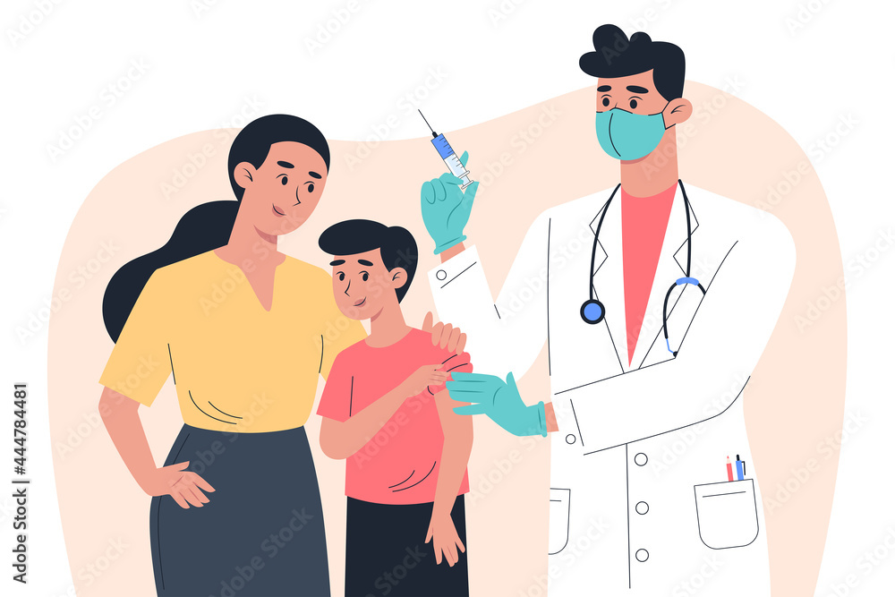 Ταπετσαρία AA male doctor in a mask and gloves makes a vaccine to a child patient