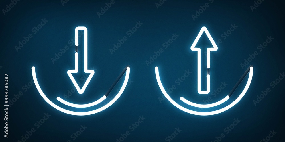 Vector realistic isolated neon sign of Upload logo for decoration and covering on the blue background. Vector realistic isolated neon sign of Upload logo for decoration and covering on the blue background.