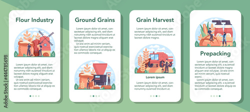 Flour melling industry mobile application banner set. Modern grain harvest