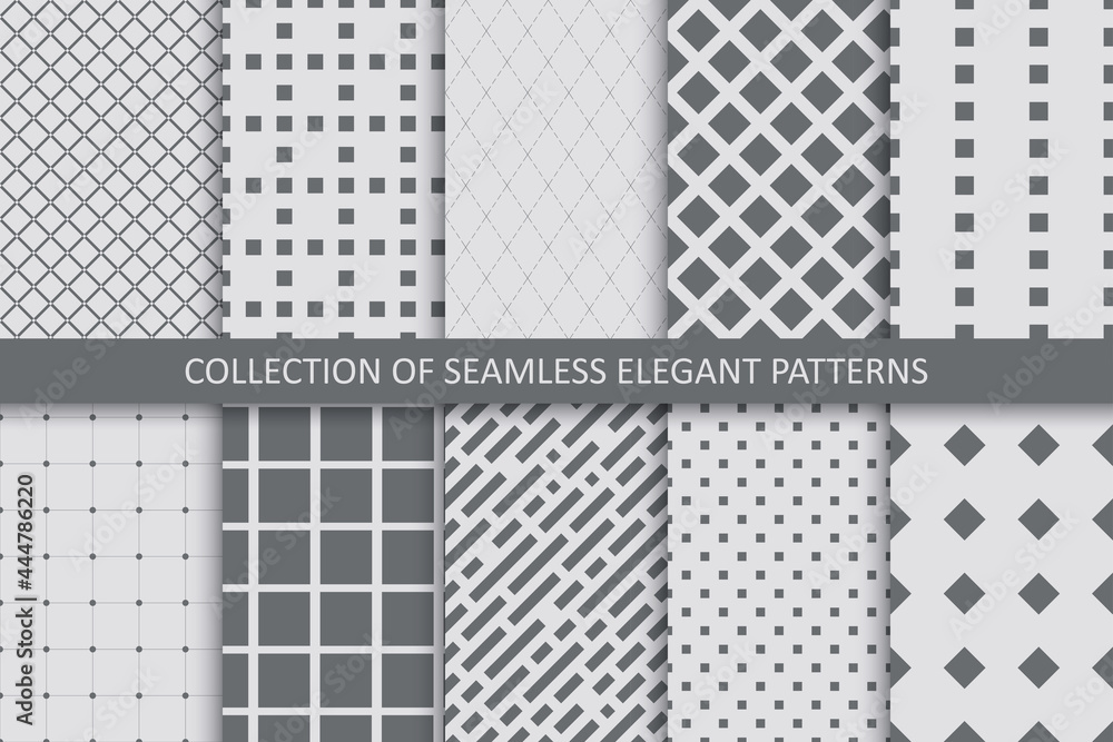 Collection of seamless geometric patterns. Gay endless textures. Monochrome unusual backgrounds