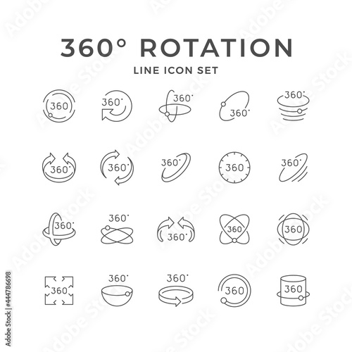 Set line icons of 360 degrees rotation