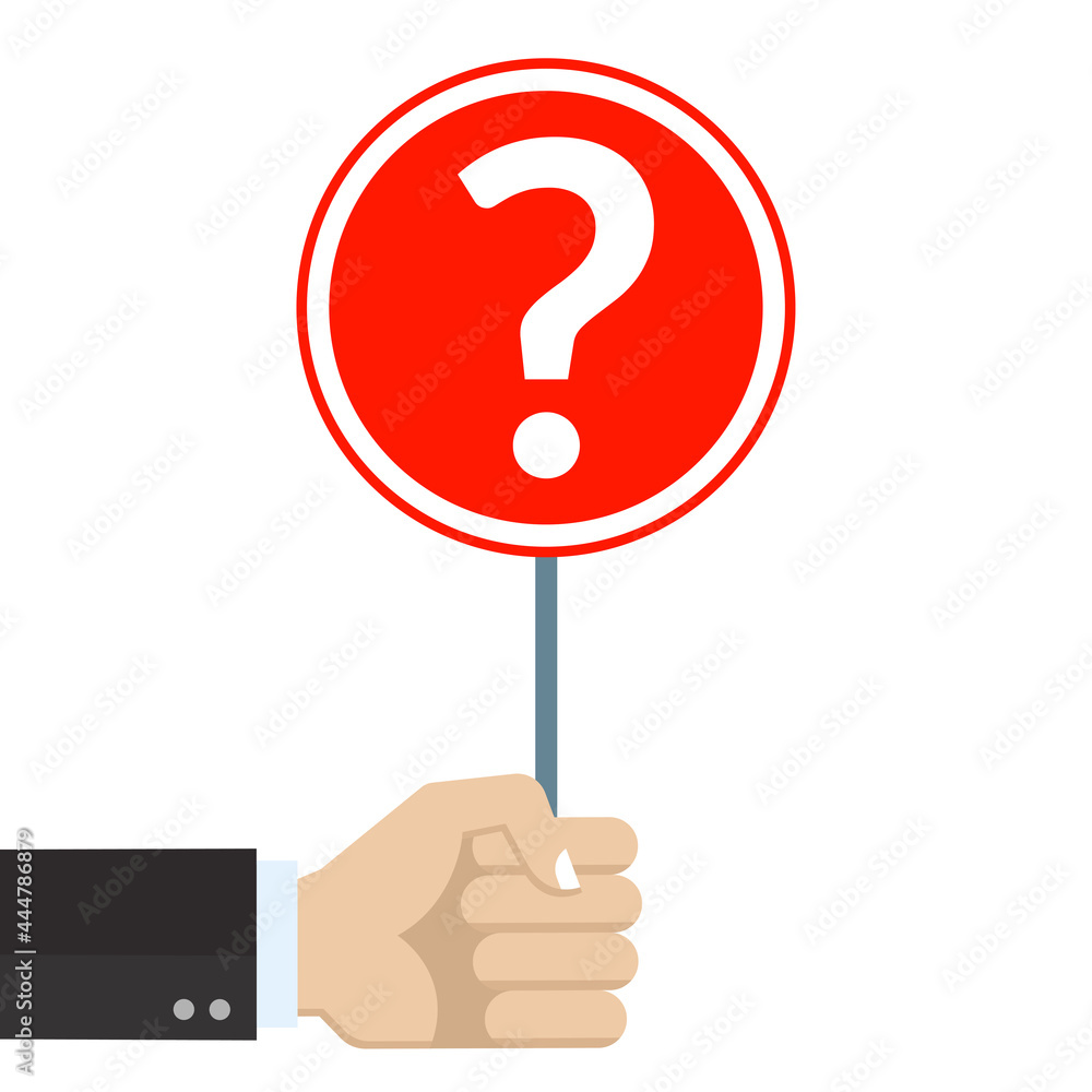Мобильное устройсHand holding a sign with a question mark. FAQ, ask symbol. Vector illustration.тво Мобильное устройсHand holding a sign with a question mark. FAQ, ask symbol. Vector illustration.тво