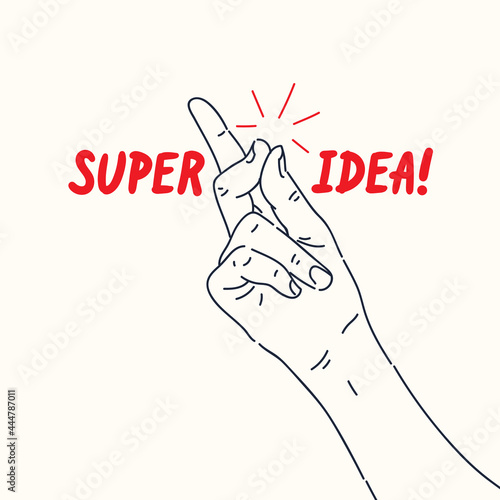 A hand gesture. The click of the thumb and forefinger of a persons hand. A modern poster for design.