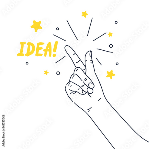 A hand gesture. The click of the thumb and forefinger of a persons hand. A modern poster for design.
