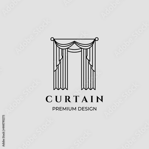 windows curtain line art icon logo minimalist vector illustration design creative