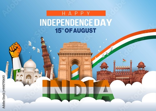 Happy Independence Day India 15th august. Indian monument and Landmark with background , poster, card, banner. vector illustration design