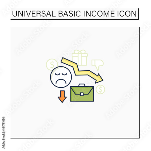 Motivation color icon. Reduce work motivation. Work trouble. Unhappy workers. Efficiency decline.Universal basic income concept. Isolated vector illustration