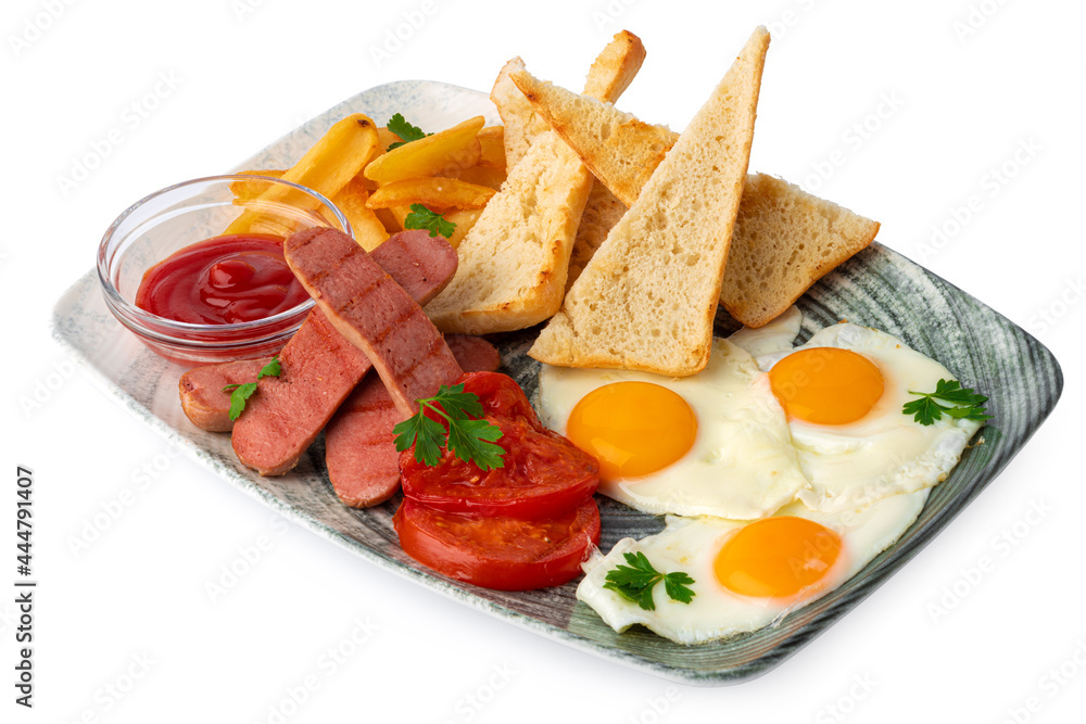 English breakfast plate isolated on white background
