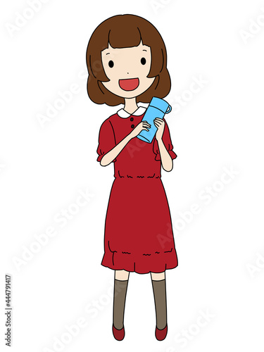 マイボトルを持つ女の子のイラスト