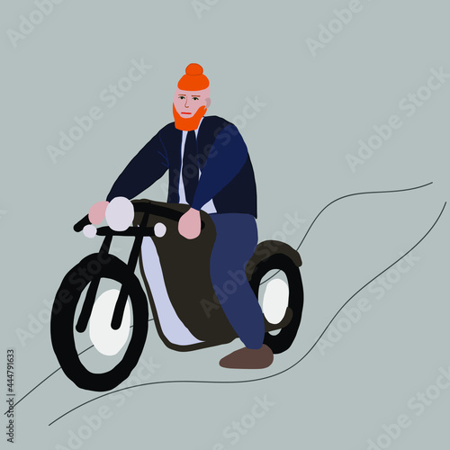 Man riding motobike, extreme sport racing, Sport background with active man riding motobike ready for internet banners, social media banners, headers of websites, vector illustration