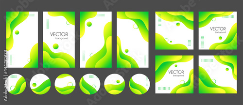 Social media stories, posts, highlights templates for instagram. Abstract green gradient fluid liquid vector backgrounds