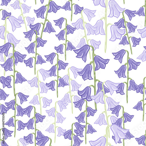 Nature seamless pattern with meadow bell flowers elements print. Blue print. Isolared artwork.