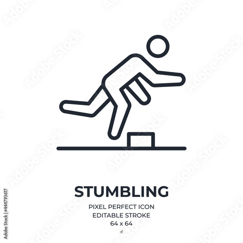 Stumbling accident editable stroke outline icon isolated on white background flat vector illustration. Pixel perfect. 64 x 64.