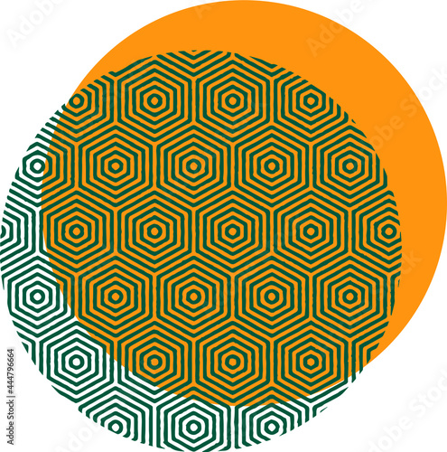 Vector abstract graphic symbol green and yellow circle with pattern and lines