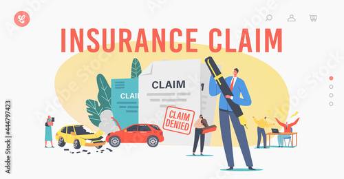 Characters Claim Insurance Landing Page Template. Male or Female Characters Dispute with Agents for Denied Policy Paper