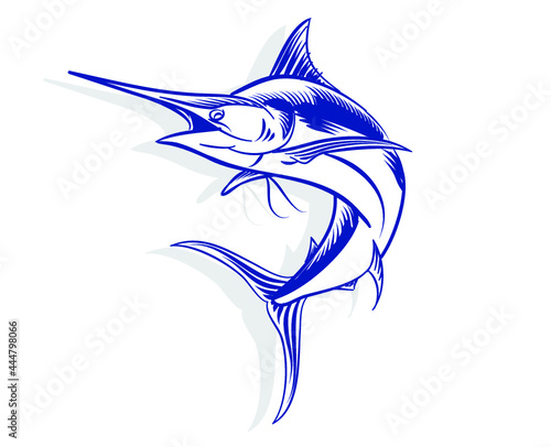 Illustration of Swordfish for logo and branding element monochrome