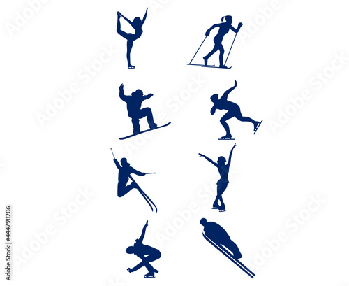 sets skiing sport design 2020 games abstract vector illustration symbols signs icons