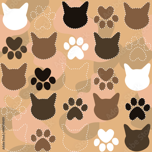 vector seamless pattern with cats and paws