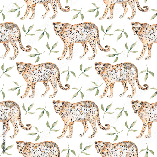 Watercolor Jungle Leopard Digital Paper  Safari Animal Pattern  African Wild Cat  Tropical Jaguar  Cheetah  Printing Design for fabric  scrapbook paper