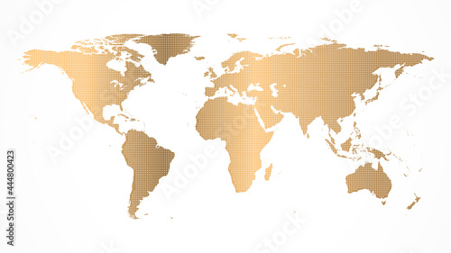 Fototapeta Naklejka Na Ścianę i Meble -  Dotted golden world map vector illustration isolated on a white background.