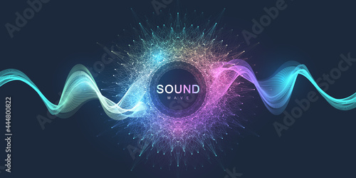 Sound poster design with abstract gradient line waves. Music wave abstract background, vector illustration.